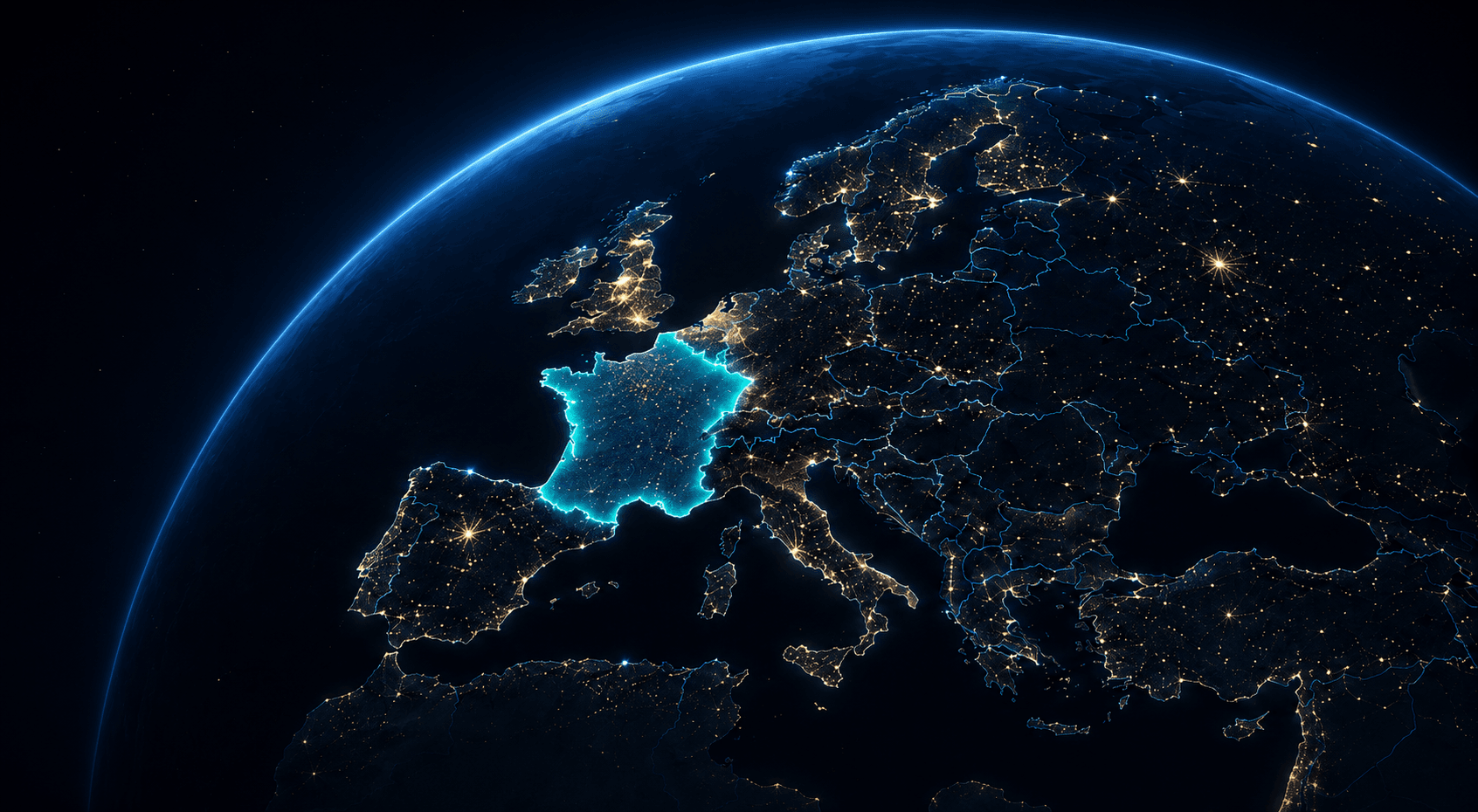 L'Europe vue de l'espace avec la France illuminée